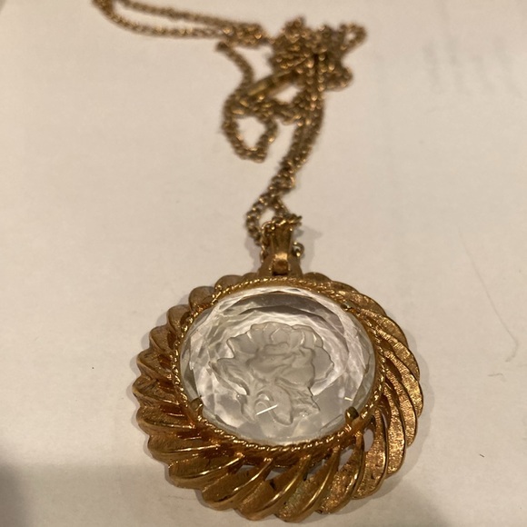 Rose Flower Gold Glass Gold Tone Pendant SHP EXCL Stanley - Picture 5 of 5